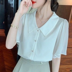 OD028: áo sơ mi nữ voan trắng tay chuông hàn quốc