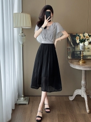 OD785: đầm dài quá gối cao cấp tay áo lá sen