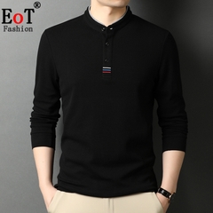 OE286: Áo thun nam cao cấp dài tay cổ đứng cotton dành cho nam cao cấp trung niên