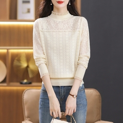 OD484: Áo sơ mi nữ nửa cổ cao cổ ren phong cách