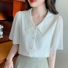OD028: áo sơ mi nữ voan trắng tay chuông hàn quốc