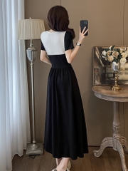 OD786: đầm cao cấp cổ tròn tay ngắn váy dài