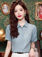 OD041: áo sơ mi nữ coton màu trơn ngắn tay