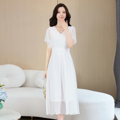 Mã C039: váy voan trắng cao cấp dáng dài tay bồng