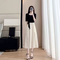 OD226: đầm dáng dài đen trắng thiết kế kiểu Pháp