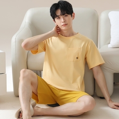 OE488: Bộ đồ ngủ nam SPNN mùa hè thanh niên trung niên modal cotton quần short tay ngắn lụa băng