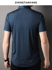 OE300: Áo sơ mi nam cao cấp tay ngắn lụa băng mùa hè họa tiết sọc jacquard