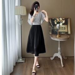 OD785: đầm dài quá gối cao cấp tay áo lá sen