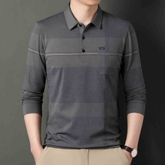 OD1072: Áo thun nam dài tay cotton polo trung niên nam dáng rộng sọc lớn
