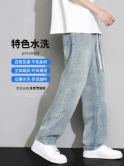 OE795: Quần jeans nam phong cách mới quần dài giản dị lưng thun