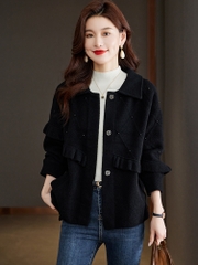 OD823: áo khoác cardigan len nữ màu đen khoác bên ngoài