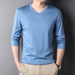 OD310: Áo thun nam tay dài cổ chữ V cotton nguyên chất