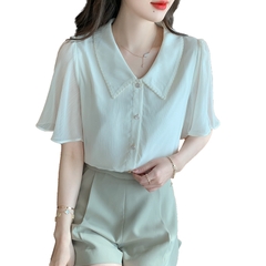 OD028: áo sơ mi nữ voan trắng tay chuông hàn quốc