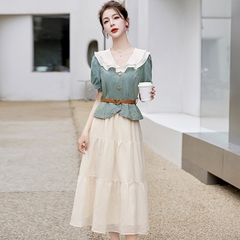 OD604: set áo váy cao cấp cổ búp bê đẹp