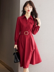 OD044: dress nữ kèm đai màu đỏ sang trọng
