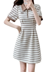 OD060: đầm kẻ sọc cổ polo trẻ trung
