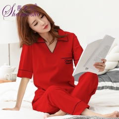 OE535: Bộ đồ ngủ nữ SPNN mùa hè cotton nguyên chất quần dài tay ngắn tay