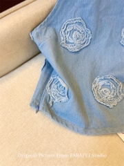 OD731: Áo sơ mi nữ vest denim thêu hoa hồng phong cách retro