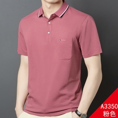 OE757: Áo thun nam cao cấp tay ngắn mùa hè cho bố trung niên cổ trắng có túi áo thun POLO cotton mercerized
