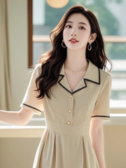 OD764: váy sơ mi eo hoa mai thiết kế niche