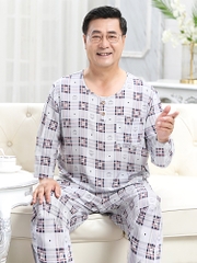 OE493: Bộ đồ ngủ lụa cotton mùa hè cho người trung niên