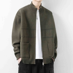 OC394: Áo khoác nam len cardigan cổ áo đứng