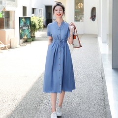 OD648: Váy sơ mi denim Tencel nữ dáng dài quá gối đai eo