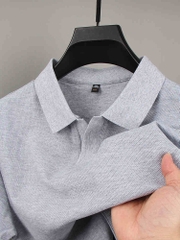 C147: áo thun polo nam tay ngắn bằng vải cotton có cổ màu trơn ATN
