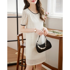OD523: đầm suông trắng cao cấp ren