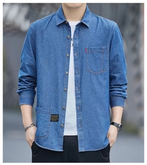 OE346: Áo khoác nam cao cấp sơ mi denim mới áo sơ mi dài tay