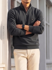 OH087: Áo sweatshirt nam cao cấp cao cấp cổ đứng, khóa kéo nửa thân, phong cách tối giản