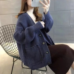 OE436: Áo khoác len nữ Cardigan mùa thu Áo khoác ngoài rộng rãi phong cách Hàn Quốc