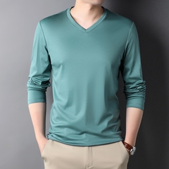 OD310: Áo thun nam tay dài cổ chữ V cotton nguyên chất