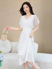 Mã C039: váy voan trắng cao cấp dáng dài tay bồng