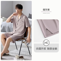 OE485: Bộ đồ ngủ nam SPNN mùa hè modal quần short tay ngắn quần áo mặc nhà mùa hè lụa băng mỏng sọc cỡ lớn