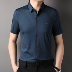 OE300: Áo sơ mi nam cao cấp tay ngắn lụa băng mùa hè họa tiết sọc jacquard