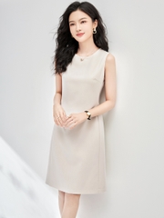 OD475: Đầm vest không tay đơn giản màu trơn Pháp