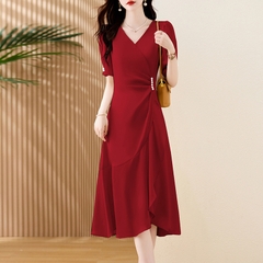 Mã B973: Đầm váy nữ cao cấp cổ chữ V ngắn tay dáng xòe đuôi cá thanh lịch