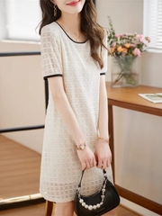 OD523: đầm suông trắng cao cấp ren