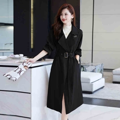 C168: Áo khoác kaki nữ dáng rộng buộc dây eo dài áo khoác phong cách Anh Quốc