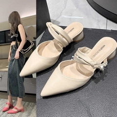 OC040: Giày Sandal Nữ Xuân Thu Phong Cách Mới Mũi Nhọn Dép Cao Cấp Pháp