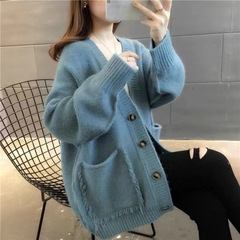 OE436: Áo khoác len nữ Cardigan mùa thu Áo khoác ngoài rộng rãi phong cách Hàn Quốc