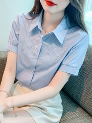 OD042: áo sơ mi nữ coton hình trái tim ngắn tay cao cấp