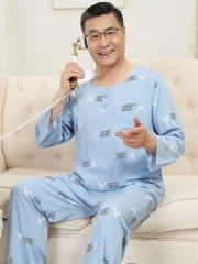 OE493: Bộ đồ ngủ lụa cotton mùa hè cho người trung niên