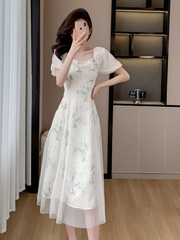 OD641: váy voan thời trang nữ cao cấp lưới nối váy dài