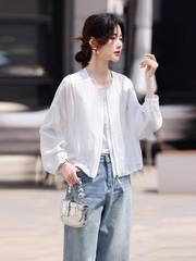OE919: Áo khoác nữ mỏng cổ tròn phong cách