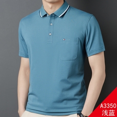 OE757: Áo thun nam cao cấp tay ngắn mùa hè cho bố trung niên cổ trắng có túi áo thun POLO cotton mercerized