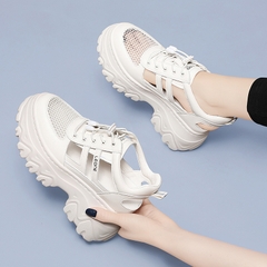 OE720: Giày sandal da thật baotou daddy cho nữ giày thể thao thông thường lưới thoáng khí mới