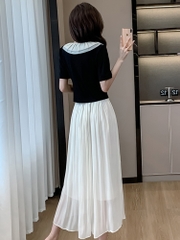 OD103: set áo váy cổ sen cao cấp