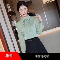 OD077: áo sơ mi nữ lụa dài tay cổ nơ